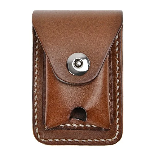 Men‘s Handmade Cigarette Lighter Holder Bag for Zippo Super Match Small Box Genuine Leather Cigarette Case (Brown)