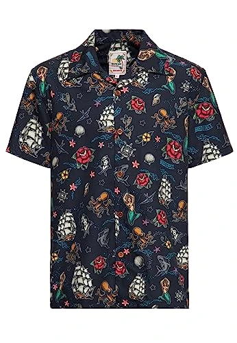 Men's Hawaiian Shirt, Hawaiian Shirt, Short Sleeve Shirt, black, S