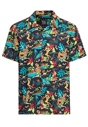 Men's Hawaiian Shirt Short Sleeve Hawaiian Shirt Short Sleeve Shirt, black, S