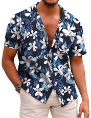 New Trending Mens Hawaiian Shirts Short Sleeve Casual Button Down Tropical Holiday Beach Shirts Summer S