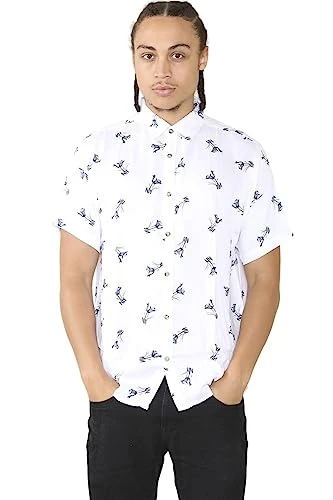 Mens Hawaiian Shirts Summer Beach Holiday Cotton Short Sleeve Casual Printed Top White Black Small