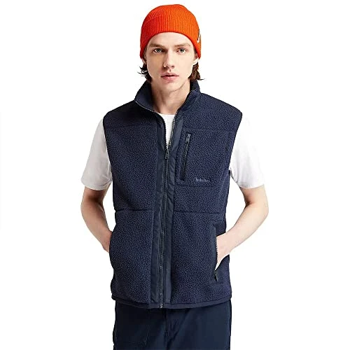 Men's Heavy Fleece Sherpa Vest (S, Blue)