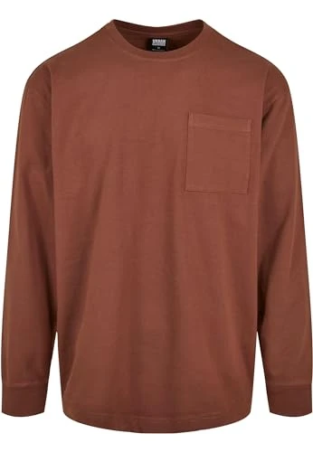 Men's Heavy Oversized Pocket Longsleeve T Shirt, Bark, S UK