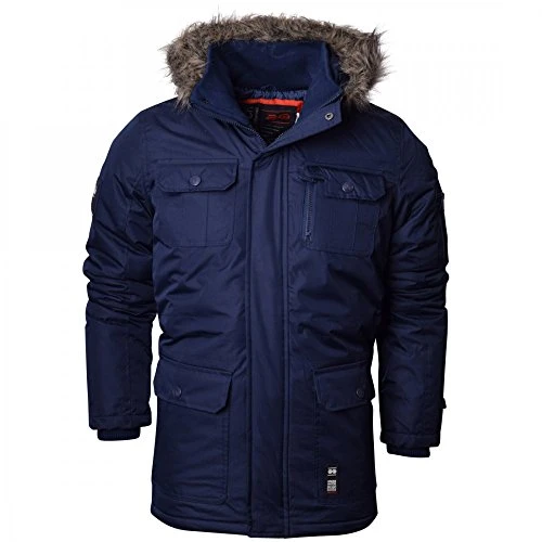 Mens Heavy Weight Fur Hood Parka Padded Waterproof Winter Coat Jacket Black Blue Small Blue - Armour