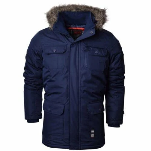 Mens Heavy Weight Fur Hood 'Parked' Parka Padded Waterproof Winter Coat Jacket Blue Small