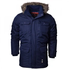 Mens Heavy Weight Fur Hood 'Parked' Parka Padded Waterproof Winter Coat Jacket (M, Iris Blue)