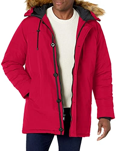 Men's Heavy Weight Parka Jacket, Red, XXL