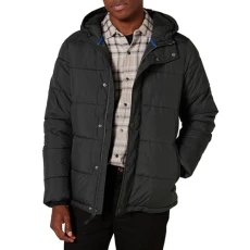 Men's Heavyweight Hooded Puffer Coat, Black, L