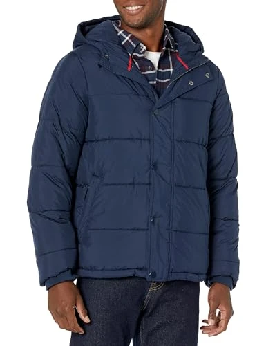 Men's Heavyweight Hooded Puffer Coat, Navy, XL