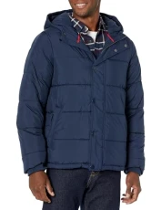 Men's Heavyweight Hooded Puffer Coat, Navy, XL