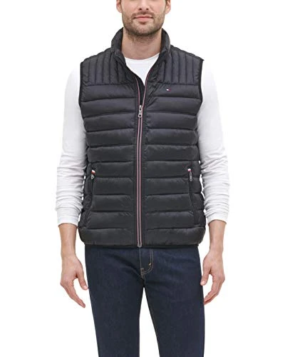 Men's Heavyweight Quilted Sherpa Hooded Parka Down Vest, Old Black, M
