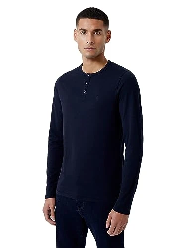 Men's Henley Blouse Long Sleeve T-Shirt Top, Dark navy, L