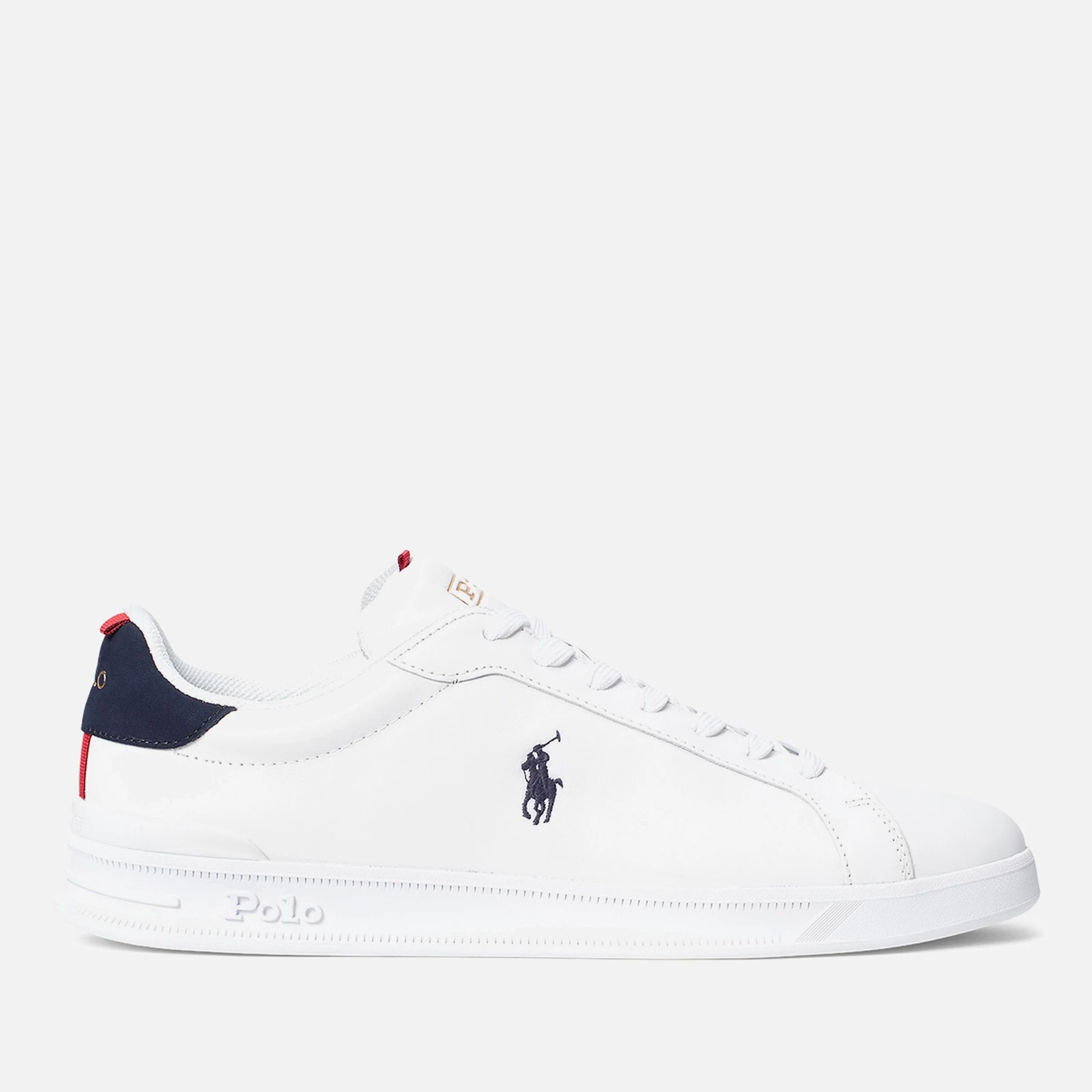 Mens Heritage Court Premium Leather Cupsole Trainers - White/Navy/Red - UK