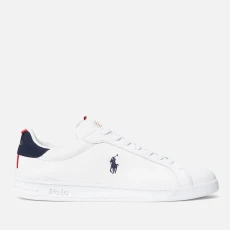 Mens Heritage Court Premium Leather Cupsole Trainers - White/Navy/Red
