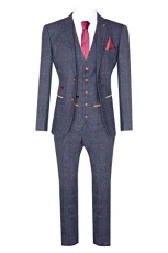Mens Herringbone Tweed Suit 3 Piece Navy Blue Peaky 1920s Tailored Fit