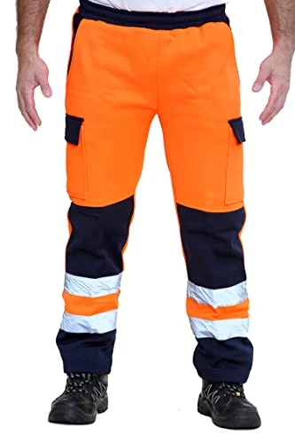 Mens Hi Vis Combat Trousers Hi Viz Workwear High Visibility Reflective Tape Band Work Fleece Safety 