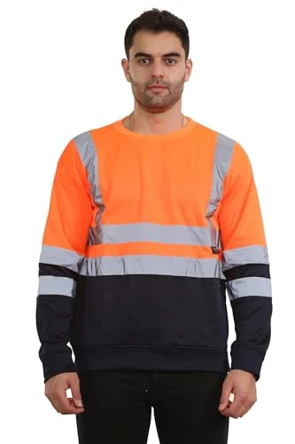 Mens Hi Vis Sweatshirt 2 Tone No Zip High Visibility Pull Over Top Security Workwear Crew Neck Jumpe