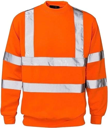 Mens Hi Vis Viz High Visibility Long Sleeve Crew Neck Sweatshirt - Men Reflective Tape Two Tone Safe