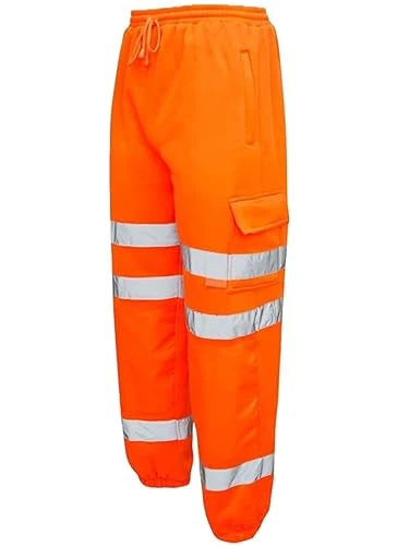 Mens Hi Vis Viz Jogging Bottoms Combat Trousers Workwear Joggers Orange