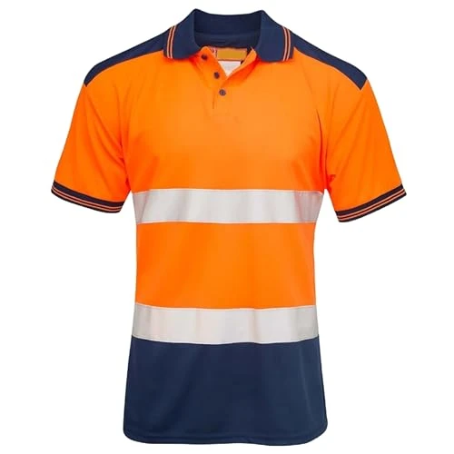 Mens Hi Vis VIZ Visibility Polo Contrast 2 Two Tone Workwear Tshirt Tee Top [Orange CPK XL]