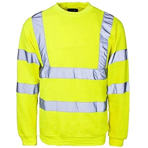 Mens Hi Visibility Crew Neck Sweatshirt Jumper Yellow