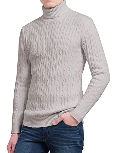 Mens High Polo Roll Neck Jumper Long Sleeve Cable Knitted Casual Winter Sweater Pullover