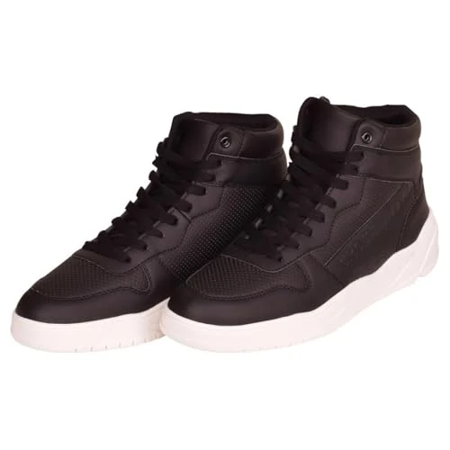 Mens High Top Plain Trainers Shoes Lace Up High Tops Ankle Boots with White Outer Sole Black 8