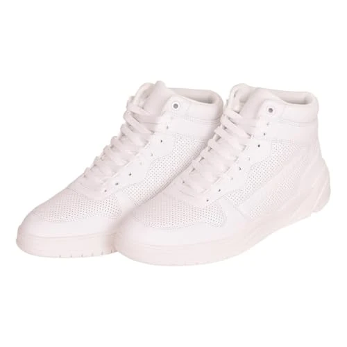 Mens High Top Plain Trainers Shoes Lace Up High Tops Ankle Boots with White Outer Sole White 8