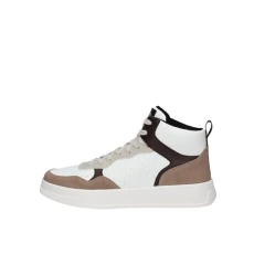 Men's High-Top Sneakers in Faux Leather with Microsuede Details, Dune Op White, 9.5 UK