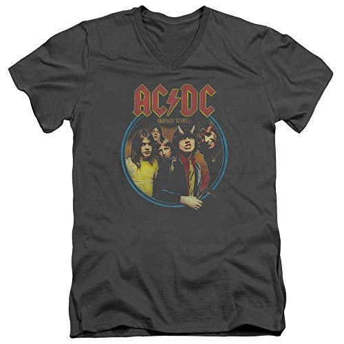 Mens Highway to Hell V-Neck T-Shirt, Large, Charcoal