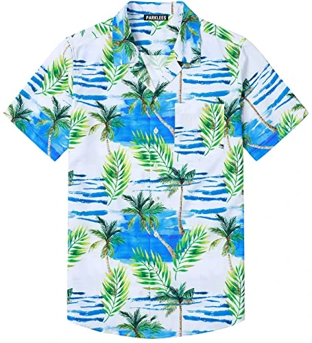 Men's Hipster Hawaiian Shirts Summer Wrinkle Free Regular Fit Short Sleeve Cuban Collar Aloha Beach 