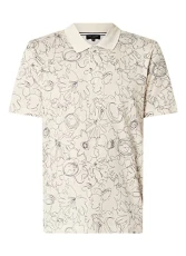 Men's Holler Ivory Floral Doodle Print Short Sleeve Pique Cotton Polo, Ivory, L