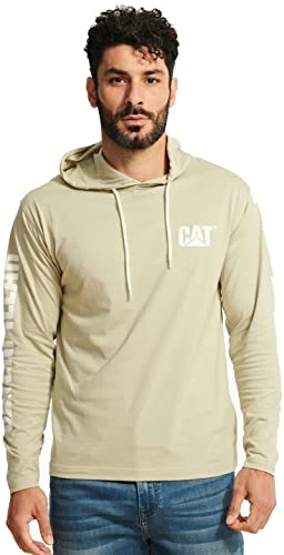 Men's Hooded Banner Long Shirts with UPF 50 Protection, Moisture Control and Cat Logo on Sleeve T, P