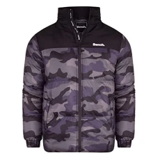 Mens Hooded Camo Jacket Designer Quilted Coat Zipped Pockets Padded Grey S