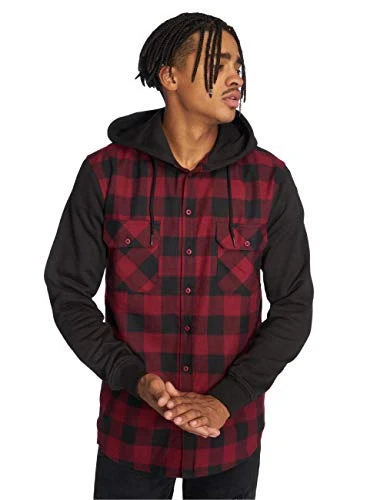 Men's Hooded Checked Flanell Sweat Sleeve Shirt Sports Hoodie, Multicoloured-Mehrfarbig (blk/Burgund