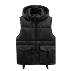 Mens Hooded Gilet Winter Casual Vest Quilted Padded Body Warmer Vest Sleeveless Jacket Coat #516 Black 3XL