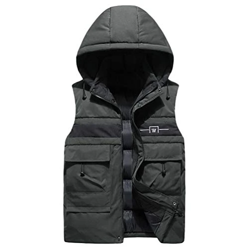 Mens Hooded Gilets Quilted Winter Body Warmer Casual Padded Sleeveless Jacket Coat Dark Green L