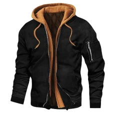 Men's Hooded Jacket Lined Fleece Hoodies Slim Fit Zip Up Jackets Stretch Lumberjack Jacket Warm Winter Sweatshirt Heavyweight Outdoor Gilets Classic Drawstring Tops with Pockets XXXL Black