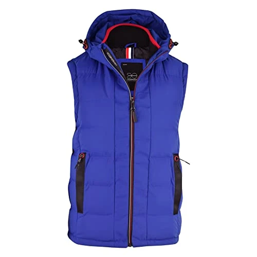 Mens Hooded Padded Gilet Inner Pocket Lightweight Quilted Sleeveless Bodywarmer Blue, L