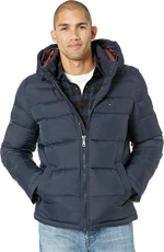 Men's Hooded Puffer Jacket Down Alternative Outerwear Coat, Midnight, L Men's Hooded Puffer Jacket Down Alternative Outerwear Coat, Midnight, L