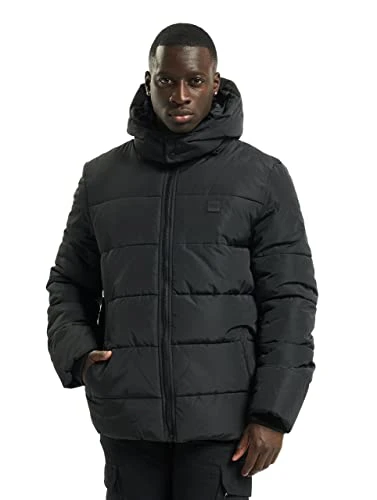 Men's Hooded Puffer Quilted Interior Padded Jacket with Elasticated Cuffs, High Neck Zipper, Removab