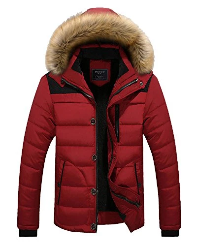 Men's Hooded Warm Slim Fit Jacket Simple Design Coat Casual Outwear Red S