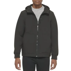 Men's Hooded Water Resistant Softshell Bomber Jacket, Black Open Bottom, 3XL Men's Hooded Water Resistant Softshell Bomber Jacket, Black Open Bottom, 3XL