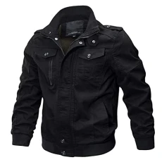 Men's Hooded Wind Jacket Bomber Jackets with Zipper Windproof Coat Warm Winter Jacket Military Tactical Cargo Jacket Black