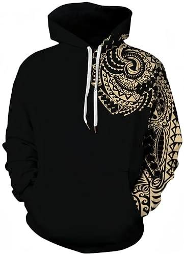 Men's Hoodie Long Sleeve Pullover Wolf Tiger Hoody with Kangaroo Pocket (XXL/3XL (Chest: 126-146CM),