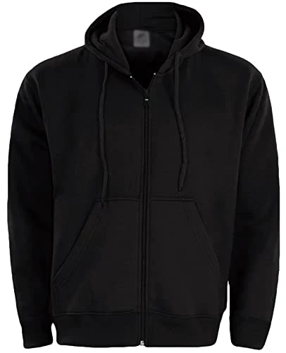 Mens Hoodie Zip Up Classic Hooded Top Plain Ribbed Cuff Long Sleeve Sweatshirt 032 Hody Black XL