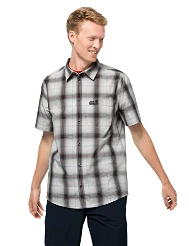 Men's Hot Chili Shirt M Airy Outdoor Shirt Short Sleeve Dusty Grey Checks S