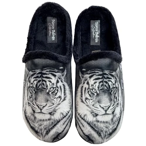 Men's House Slippers - Tiger - Winter - Comfortable - Original - Quality Assurance, grey, 9.5 UK