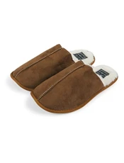Men's Howarth Faux Suede Centre Seam Mule Slippers with Faux Fur Lining