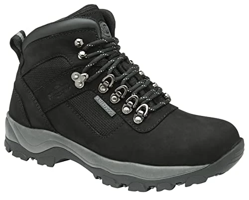 Men's Hudson Lace Up Black Nubuck Leather Waterproof Hiking/Walking/Outdoor Boot, Black Nubuck, 9 UK